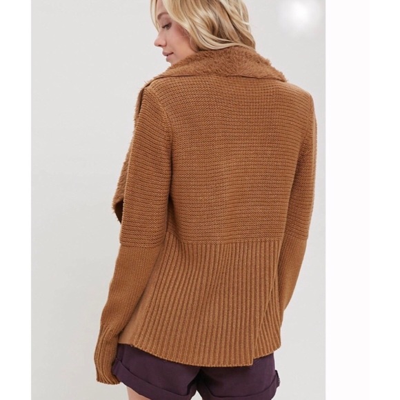 LAST! Suede and Sherpa Open Cardigan-CAMEL - Picture 5 of 5